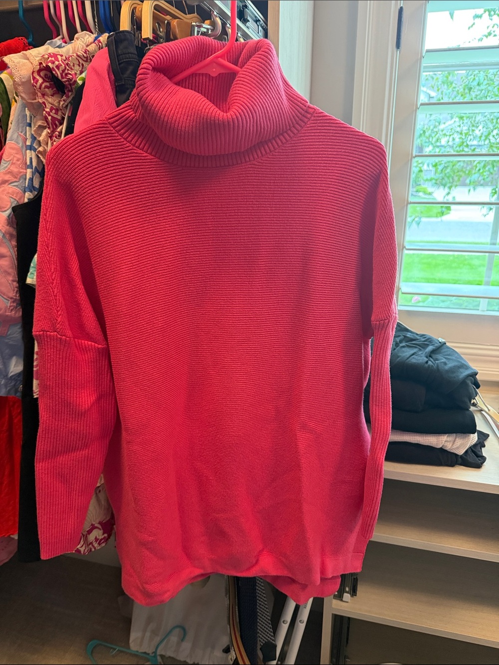 Bright Fuchsia Ribbed Turtleneck Sweater